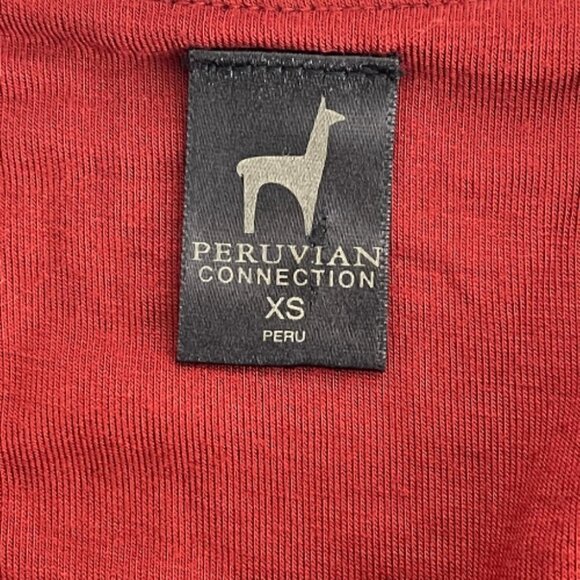 Peruvian Connection Dress Womens XS Draped V Neck Stretch Jersey 3/4 Sleeve Red - Picture 9 of 9